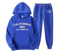 Generisch Hommes Sport Grande Taille Décontracté Manches Longues Lettres Imprimées Ensemble de Vêtements de Sport 2 Pièces Sweat à Capuche S Costume Homme, bleu, M
