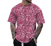 Generisch Hommes Stage Performance T-Shirt Hommes 3D Imprimé Paillettes Pull à Manches Courtes T-Shirt Style Quatre 2025, Rose, M