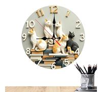 Generisch Horloge chat rétro, environ 29,972 centimètres - Minuteur de cuisine rond en bois - Pour la maison, la cuisine, la chambre à coucher, la salle de classe, la ferme comme pièce de décoration