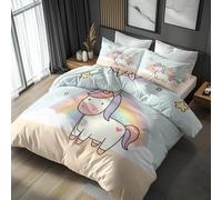 Generisch Housse De Couette 150x200 Poney Adulte Enfant, Parure De Lit 150x200 Motif Rainbow Cheval étoile 1 Person avec Fermeture éclair, 1 Taie d'oreiller, Linge De Lit 100% Microfibre, LS5621