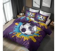 Generisch Housse De Couette 150x200 Sportif Adulte Enfant, Parure De Lit 150x200 Motif Graffiti Football Violet 1 Person avec Fermeture éclair, 1 Taie d'oreiller, Linge De Lit 100% Microfibre, LS4533