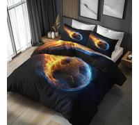 Generisch Housse De Couette 200x200 Feu Football Adulte Enfant, Parure De Lit 200x200 Motif Cool Ballon Jeu 2 Person avec Fermeture éclair, 2 Taie d'oreiller, Linge De Lit 100% Microfibre, LS4431