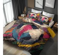 Generisch Housse De Couette 200x220 Football Graffiti Adulte Enfant, Parure De Lit 200x220 Motif Coloré Ballon 2 Person avec Fermeture éclair, 2 Taie d'oreiller, Linge De Lit 100% Microfibre, LS4520