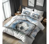Generisch Housse De Couette 220x240 Blanche Football Adulte Enfant, Parure De Lit 220x240 Motif Garcon Affligé 2 Person avec Fermeture éclair, 2 Taie d'oreiller, Linge De Lit 100% Microfibre, LS4465