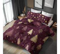 Generisch Housse De Couette 220x240 Sapin Adulte Enfant, Parure De Lit 220x240 Motif Pine Noël Star Bordeaux 2 Person avec Fermeture éclair, 2 Taie d'oreiller, Linge De Lit 100% Microfibre, LS5118