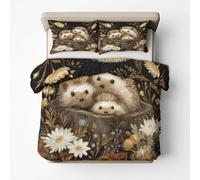 Generisch Housse De Couette 240x260 Hérisson 2 Personnes Adulte Enfant, Parure De Lit Animaux Famille Fleurie 240 x 260 avec Fermeture éclair, Taie d'oreiller