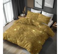 Generisch Housse De Couette Brillant 240x260 Adulte Enfant, Parure De Lit Or Stars 2 Person avec Fermeture éclair, 2 Taie d'oreiller, Linge De Lit 100% Microfibre