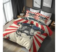 Generisch Housse De Couette Carlin 220x260 Adulte Enfant Motif Rayures Rouge Soleil Chien Parure De Lit 220x260 2 Person avec Fermeture éclair, 2 Taie d'oreiller, Linge De Lit 100% Microfibre, LS9090