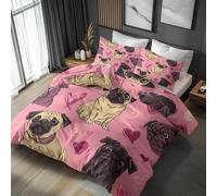 Generisch Housse De Couette Chien Cœur 200x220 Adulte Enfant Motif Carlin Funny Chien Parure De Lit 200x220 2 Person avec Fermeture éclair, 2 Taie d'oreiller, Linge De Lit 100% Microfibre, LS9128