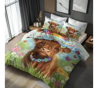 Generisch Housse De Couette Kawaii Vache 140x200 Adulte Enfant, Parure De Lit Fleur Coeur Rainbow 1 Person avec Fermeture éclair, 1 Taie d'oreiller, Linge De Lit 100% Microfibre