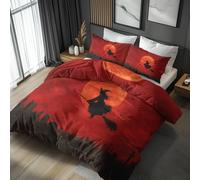 Generisch Housse De Couette Sorcière Balai 140x200 Adulte Enfant, Parure De Lit Lune Tombeau Magie 1 Person avec Fermeture éclair, 1 Taie d'oreiller, Linge De Lit 100% Microfibre LS138