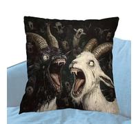 Generisch Housse de coussin en peluche courte - 45 x 45 cm - Motif animal fou drôle - Chèvre qui hurle - Pour dortoir, bureau, salon, chambre à coucher