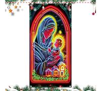 Generisch Housse de Porte de Noël, 89 x 180 cm, Grande Couverture de Fluorescente, décoration Festive de bannière de fête, pour l'intérieur et l'extérieur, fête, Hiver, Ferme, Nouvel an