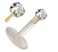 Generisch I PIERCING LABRET I Plug in I Piercing à lèvres I Diamant véritable + Or jaune massif 585 + Bioplast I 46022-8 I