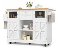 Generisch Îlot de cuisine sur roulettes, chariot de salle à manger avec plan de travail, buffet, chariot de salle à manger avec grain de bois, porte-serviettes latéral, cloisons réglables,Blanc