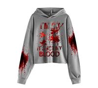 Generisch I'm Ok It's Not My Blood Pull à capuche imprimé décontracté à manches longues pour tout-petit/enfant, chemise imprimée douce, sweat-shirt-haut pull avec, gris, 10-11 ans