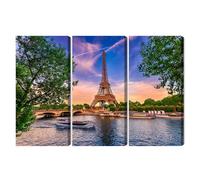 Generisch Impression sur toile multi-parties - Motif Tour Eiffel et sa au coucher du soleil à Paris - Décoration murale moderne et impression d'art - Pour salon, chambre à coucher, cuisine, couloir