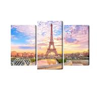 Generisch Impression sur toile multi-pièces Motif Tour Eiffel à Paris au coucher du soleil - Décoration murale moderne et impression d'art pour salon, chambre à coucher, cuisine, couloir - XXL - 60 x