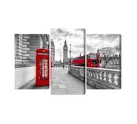 Generisch Impression sur toile plusieurs parties - Cabine téléphonique rouge à Londres et Big Ben - Décoration murale moderne et impression d'art - Pour salon, chambre à coucher, cuisine, couloir