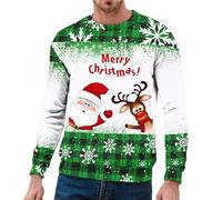 Generisch Imprimé Père Noël masculin avec couvre-chef, pull à capuche décontracté à col rond, vert, 5XL