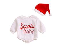 Generisch Infant Bébé Garçon Fille Manches Longues Noël Enfant Tenue de Noël Enfant Robe de Noël Fille Bébé Body, Blanc., 12-18 mois
