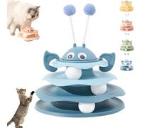 Generisch Interactive Tour de jouet pour chat, à 3 couches, avec abeille rotatif et balles à rouler, 3 niveaux pour chase, activité et exercice pour chats d'intérieur (bleu)