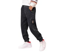 Generisch Jean 2025 pour garçon avec coupe droite normale - Pantalon en denim extensible - Pantalon cargo - Coupe ajustée, Noir , 8-9 ans