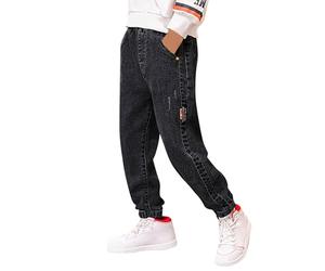 Generisch Jean 2025 pour garçon avec coupe droite normale - Pantalon en denim extensible - Pantalon cargo - Coupe ajustée, Noir , 12-13 ans