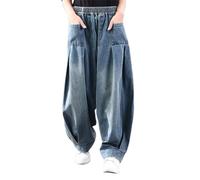 Generisch Jean à jambes droites pour femme - Taille haute - Pantalon sarouel ample - Tissu denim doux avec coupe confortable pour des figures luxuriantes - Vêtement de loisirs tendance, bleu, XXL