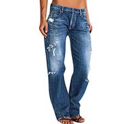 Generisch Jean baggy pour femme - Rétro - Taille haute - Imprimé tournesol - Pantalon en jean stretch - Pantalon évasé - Streetwear - Pantalon tendance pour fille