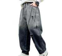 Generisch Jean baggy pour garçon - Motif dessin animé - Jambes larges - Avec taille élastique - Décontracté - Coupe ample - Streetwear pour garçon, Pantalon D3 noir, 9-10 ans
