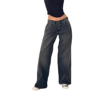 Generisch Jean baggy taille basse pour femme 2025 Baggy Straight Jambes larges Y2k Trendy Boyfriend Pantalon long en denim, Gris smoky, XS