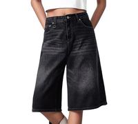 Generisch Jean court décontracté pour femme - Coupe ample - Pantalon en jean stretch pour tous les jours - Tenue de vacances au printemps - Pantalon confortable avec longueur de sept dix-huit, gris