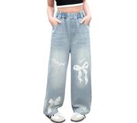 Generisch Jean décontracté 2026 pour fille avec coupe ample pour tous les jours. Jean extensible confortable pour tout-petits âgés de 3 à 15 ans. Tenue de jeu pour toute l'année., Marine, 3-4 ans