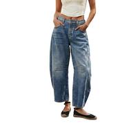 Generisch Jean décontracté à jambe large, denim délavé doux, coupe fluide et décontractée et taille haute pour un confort optimal, Bu2, S