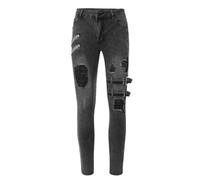 Generisch Jean droit pour homme - Stretch - Pantalon à enfiler - Pantalon cargo élégant - Poches cargo pour homme - Pantalon skinny avec effets usés - Effet délavé, gris, S