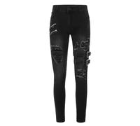 Generisch Jean droit pour homme - Stretch - Pantalon à enfiler - Pantalon cargo élégant - Poches cargo pour homme - Pantalon skinny avec effets usés - Effet délavé, Noir , S