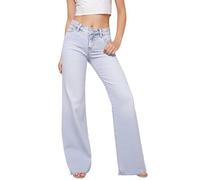 Generisch Jean moderne pour femme avec coupe mi-basse et jambes larges, pantalon basique confortable en tissu extensible, bleu clair, M