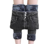 Generisch Jean pour femme avec doublure en polaire - Pantalon d'hiver skinny taille haute - Jegging thermique chaud - Legging en denim stretch - Coupe ajustée, Gris foncé., S