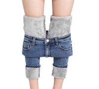 Generisch Jean pour femme avec doublure en polaire - Pantalon d'hiver skinny taille haute - Jegging thermique chaud - Legging en denim stretch - Coupe ajustée, bleu clair, S