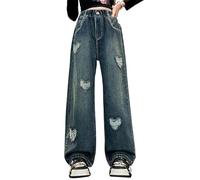 Generisch Jean pour fille - Distressed - Taille élastique - Baggy Denim - Pantalon large, bleu clair, 4-5 ans