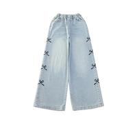 Generisch Jean pour filles avec motif cœur taille haute élastique extensible jambe large jean en denim look usé mignon décontracté jean avec patch, 5-6 ans