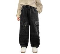 Generisch Jean pour garçon - Pantalon cargo décontracté avec taille élastique, Pantalon D8 noir, 9-10 ans