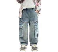 Generisch Jean pour garçon - Taille moyenne et grande - Personnalisé - Rétro - Multi-poches - Pour fille - Grand et décontracté - Pantalon de natation pour garçon, bleu clair, 11-12 ans