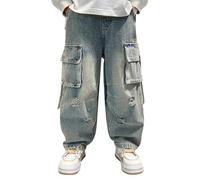 Generisch Jean pour garçon - Taille moyenne et grande - Personnalisé - Rétro - Multi-poches - Pour fille - Grand jean décontracté tendance - Pour homme et garçon, bleu clair, 5-6 ans