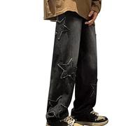 Generisch Jean pour homme, coupe ajustée, baggy, en denim, taille haute, stretch, look usé, style motard, délavé et décontracté, couleur unie, pantalon de travail classique, pantalon droit
