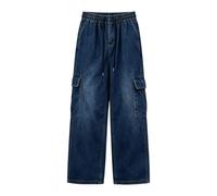 Generisch Jean pour homme - Jambes longues et larges - Avec élastique | Jean baggy pour homme, coupe régulière, coupe droite, pantalon en denim, élégant, décontracté, avec de nombreuses poches