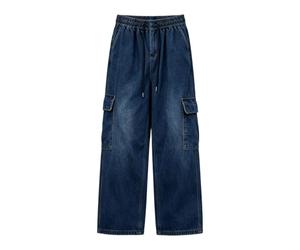 Generisch Jean pour homme - Jambes longues et larges - Avec élastique | Jean baggy pour homme, coupe régulière, coupe droite, pantalon en denim, élégant, décontracté, avec de nombreuses poches