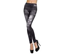 Generisch Jean skinny pour femme - Pantalon en jean stretch - Taille basse - Taille élastique - Legging avec imprimé - Jean skinny - Coupe ajustée - Jean élégant pour femme