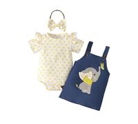 Generisch Jeans Fille Manches Courtes Dot Prints Romper Body Dessin animé Denim Bretelles Jupes Tenues Robe d'été Bébé 80, jaune, 9-12 mois